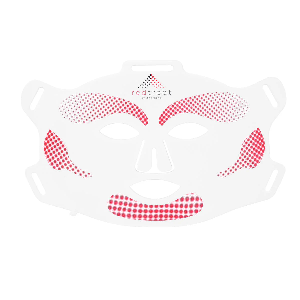 redtreat SolisMask in white, silicone LED face mask lying flat with red light zones